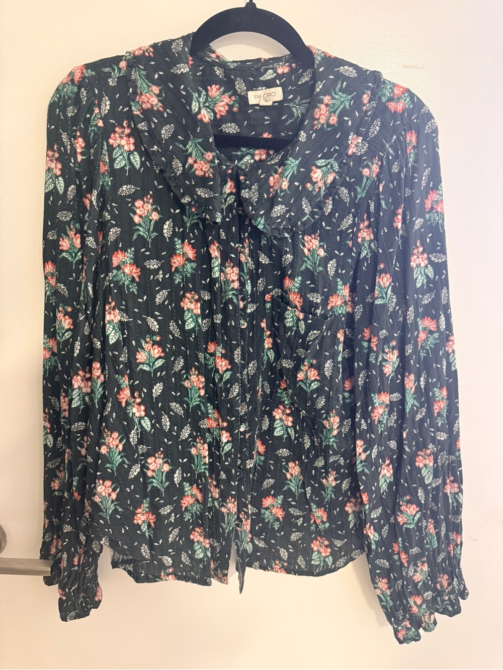 Pilcro Floral Ruffle Collar Long Sleeve Blouse Size M